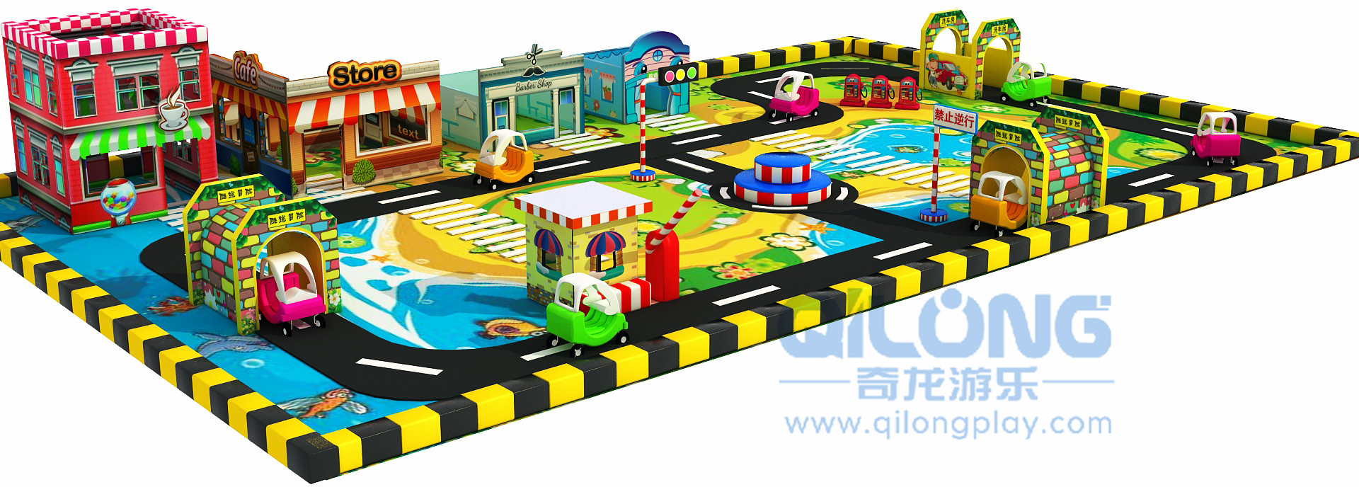 Good quality indoor playground mini traffic town for kids-QL-JT006A