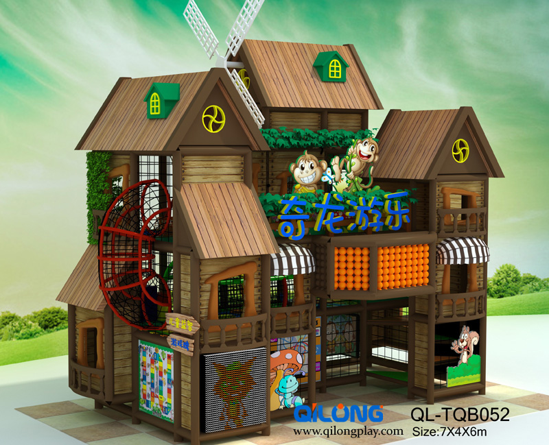 Eco Friendly Kids Log Cabin Playground Indoor Products Qilong