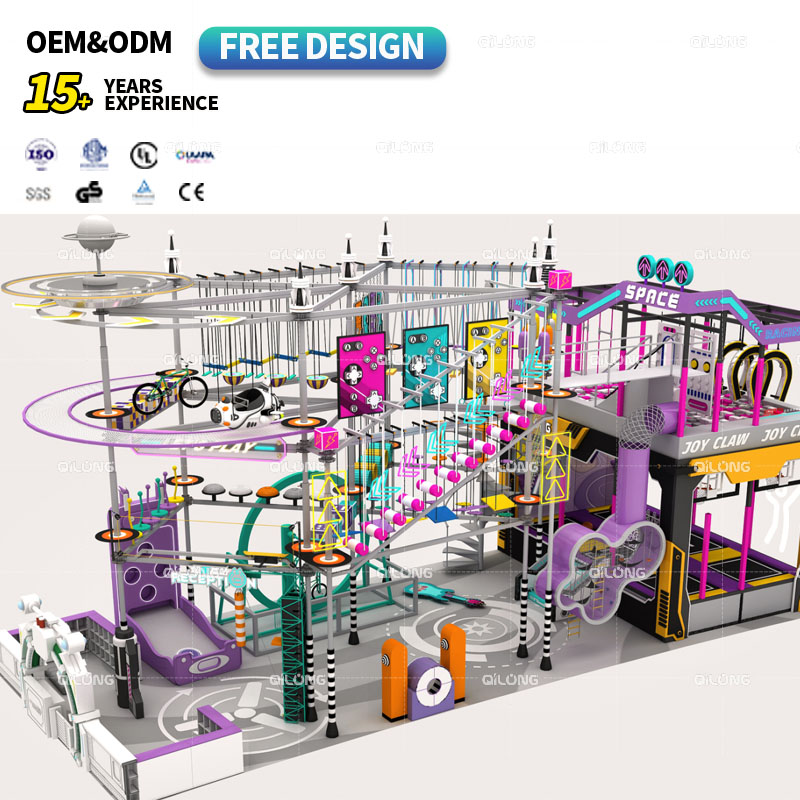 Adventure Park Customized Rope Course Kids Indoor Playground Equipment With Trampoline Park Climbing