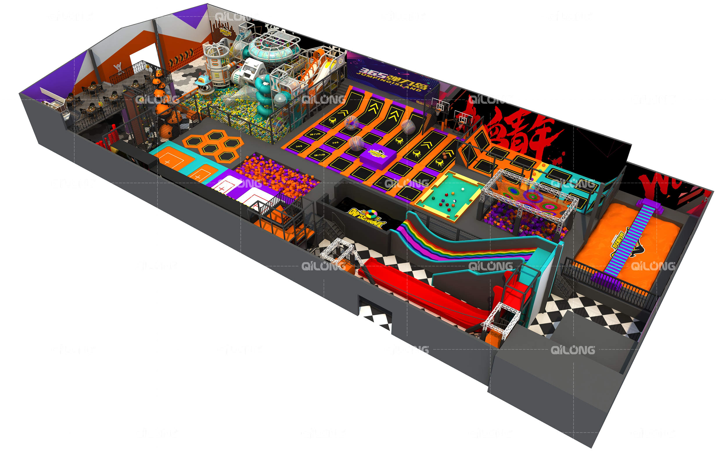 Indonesia 2000Sqm Trampoline park finished --QILONG PLAY