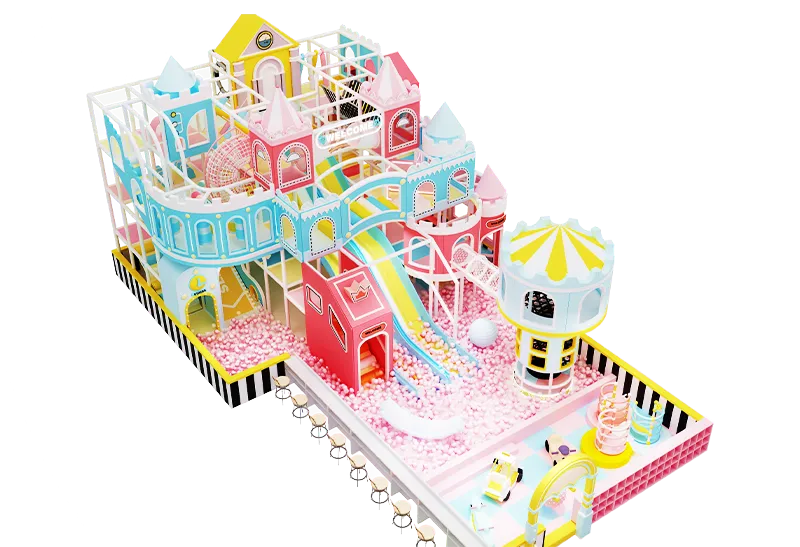 Candy-Themed Indoor Playground,Kids Soft Play Equipment with Slides & Ball pit