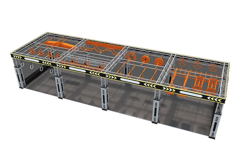 Customizable Multi-Station Ninja Course: Swing Rings, Monkey Bars & Rotating Wheels – Elevated Truss for Space Efficiency