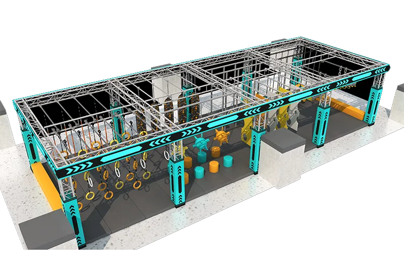 Customizable Multi-Station Ninja Course: Swing Rings, Monkey Bars & Rotating Wheels – Elevated Truss for Kids' Coordination