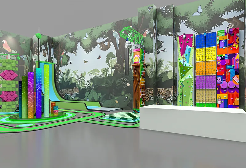 Jungle Adventure Playground: Tropical Rainforest Wall Art & Diverse Climbing Facilities – High-Safety Soft Padding