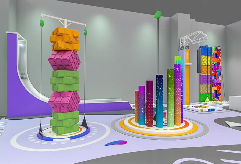 Block-Based 3D Obstacle Course: Giant Block Climbing Tower & Star-Patterned Cylindrical Challenges for Skill Development