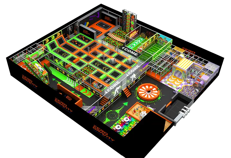 High-Energy Zero Gravity Family Facility: Trampolines, Soft Play, Toddler Zone, Mechanical Bull & Neon-Inspired Decor