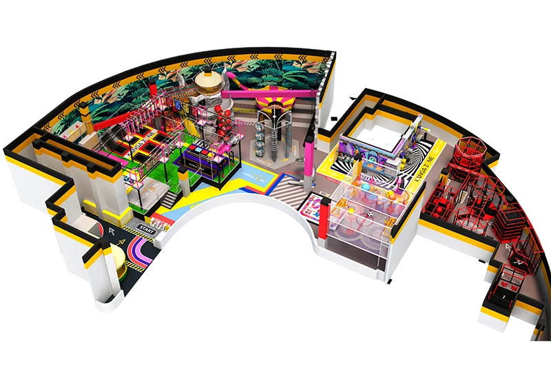 Dual-Themed Entertainment Space: Neon Soft Play for Kids + High-Energy Red Challenge Zone for Thrill-Seeking Teens