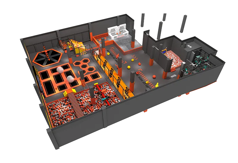 Vibrant Indoor Adventure Space: Trampoline Grids, 