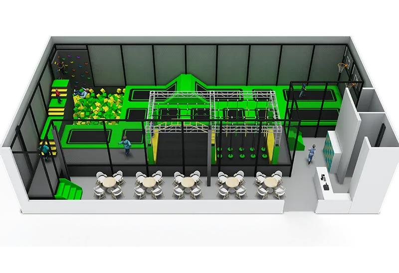 Multi-Zone Trampoline Park: Foam Pits, Rock Climbing, Obstacles & Basketball – Full Netting & Soft Padding for Safety