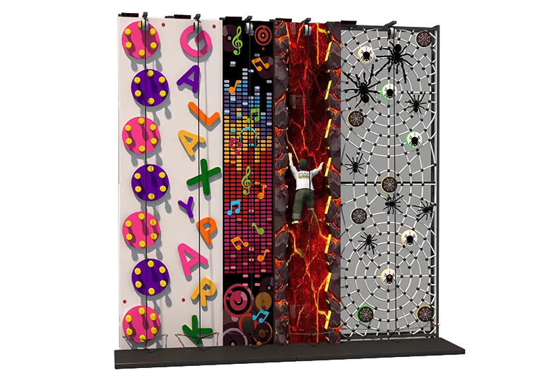 Four Themed Creative Climbing Walls: Letters, Music, Volcano & Spider Web – Tiered Difficulty for All Ages