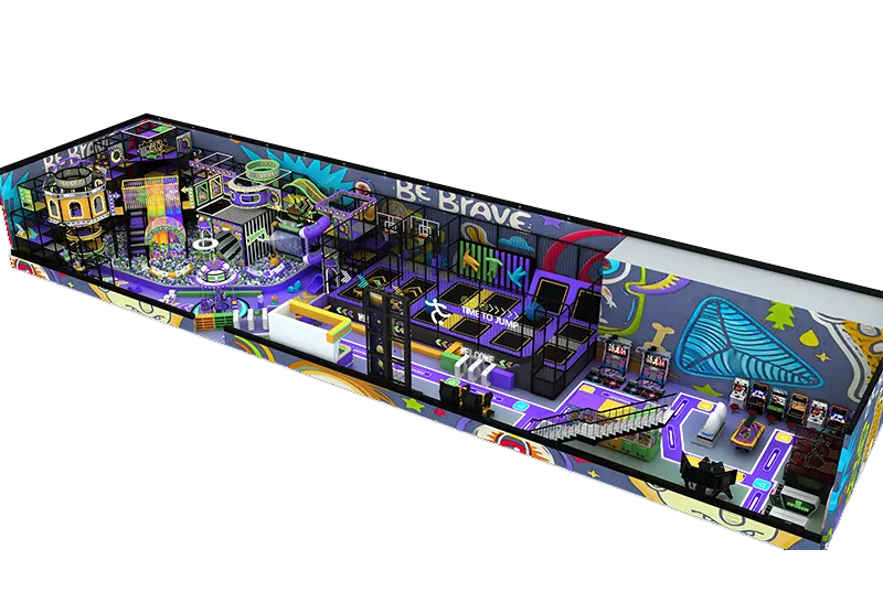 Graffiti-Inspired Ninja Obstacle Playground: Climbing Walls, High Ropes & Fully Open Transparent Layout for Parent Supervision