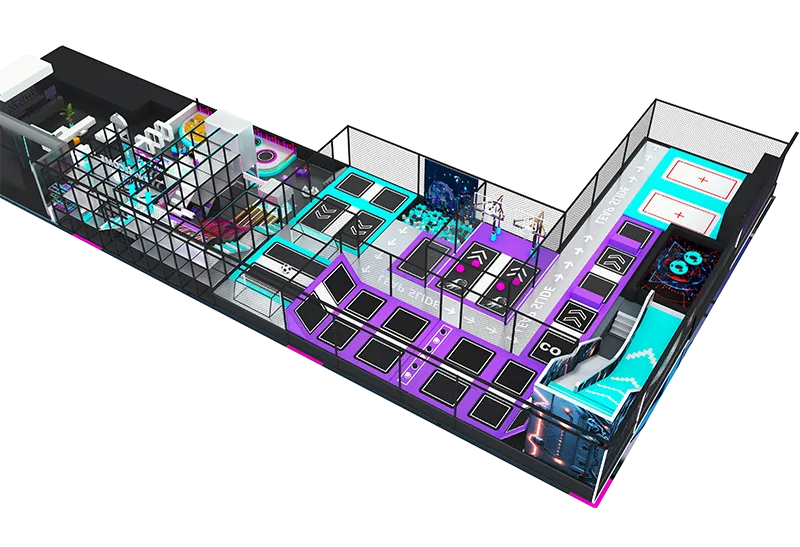 Neon Multi-Zone Trampoline Center: Giant Slide, Ball Pit, Foam Pits & Toddler Area for Nonstop All-Ages Action