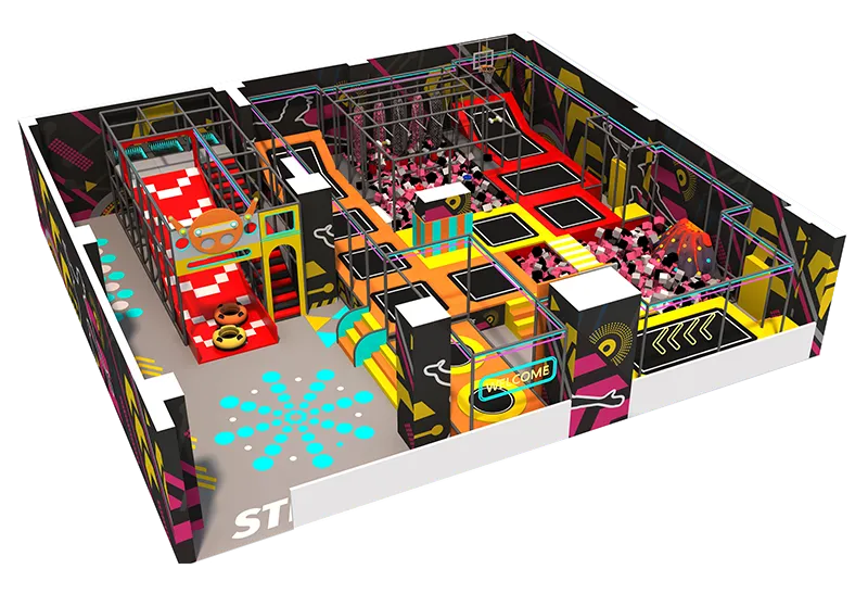 Neon Urban Trampoline Center: Freestyle Jumps, Interactive Challenges & Foam Pit – Street-Art Inspired Fun