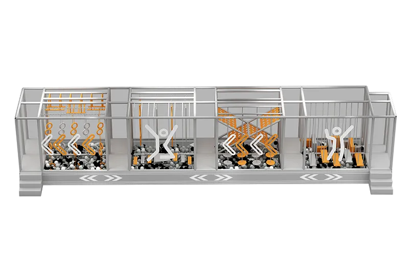 Maximum Safety Enclosed Ninja Course: Ball Pit Bases, 4 Progressive Zones (Rings to Climbing Nets) for Kids