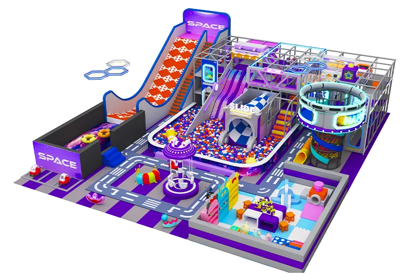 Dreamy Cosmic Indoor Play Hub: Slides, Ball Pits, Climbing Structures, Ride-On Toys, Building Blocks & Interactive Zones for Kids