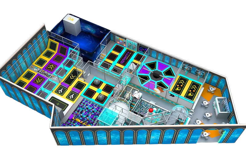 GRAVITY Space-Themed Play Center: Trampolines, Basketball, Dodgeball, Interactive Jump Pads & Cosmic Murals for Kids