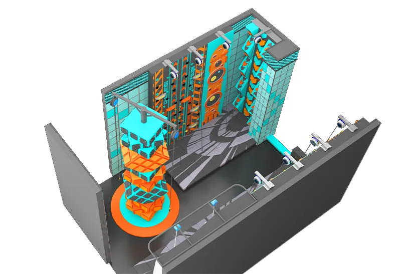 Tech-Lit 3D Obstacle Course Tower: Orange-Blue Color Block, Multi-Player Support & Interactive Lighting Guide System