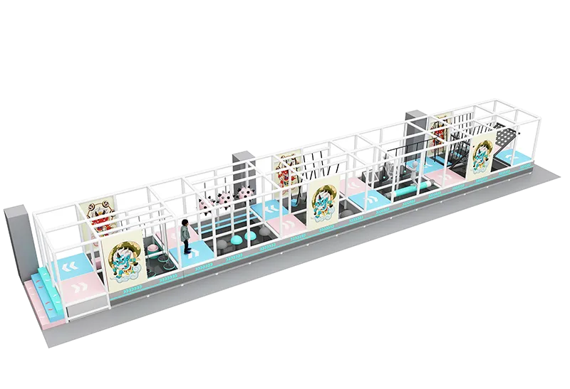 Chinese Cultural Themed Ninja Course: Cartoon Mythical Beast Murals, Fully Enclosed & Soft Padded for All Ages
