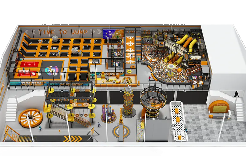 Bright Orange-Yellow Indoor Sports Arena: Energetic Atmosphere for Active Play & Family Fitness Fun for All Ages
