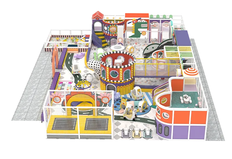 Vibrant Rainbow Fairground Indoor Play Center: Ball Pits, Slides, Trampolines, Interactive Games & Safe Soft Play Areas for Kids