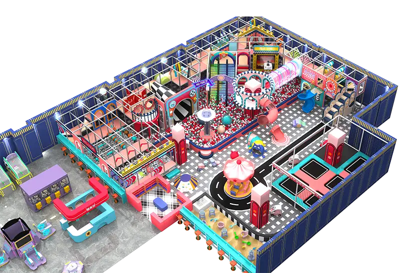 Vibrant Carnival Play Center: Trampolines, Ball Pits, Arcade Games & Bold Playful Decor for Energetic Joyful Kids' Fun