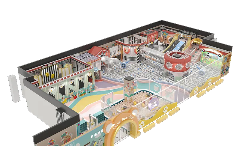 Playful Cartoon Animal Indoor Play Space: Curved Tube Slides, Climbing Frames & Warm Pastel Colors for Cozy Cheerful Fun