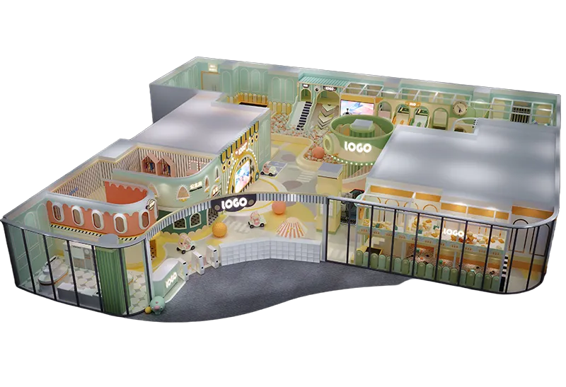 Soft Pastel Green-Cream Play Center: Gentle Slides, Soft Ball Pits, Ride-On Toys, Parent Seating & Interactive Sand Pits for Toddlers