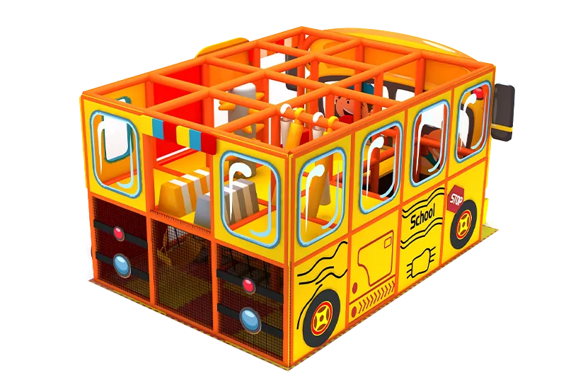 Compact Bus-Themed Indoor Playground: Space-Saving 5m × 3.5m Enclosed Play System for Young Kids Ages 2-8 & Small Venues