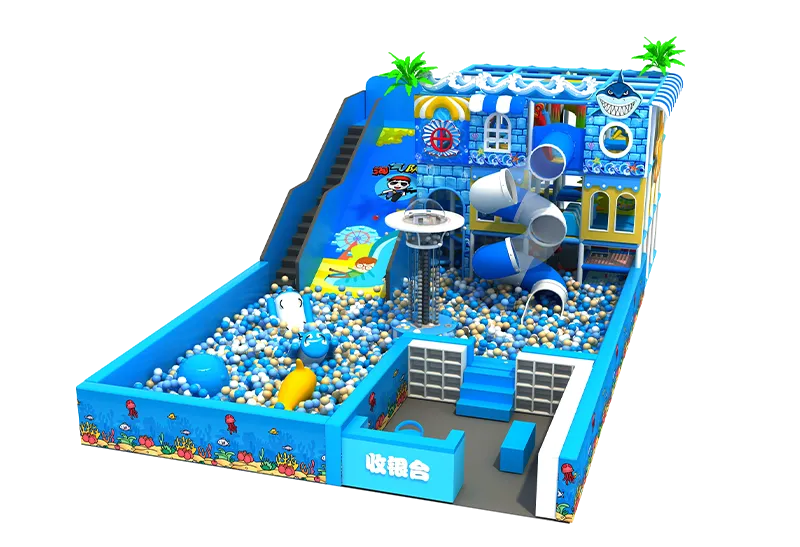 Immersive Ocean-Themed Indoor Playground for Ages 3-12: Blue-White Marine Design, Ball Pit, Towering Slides & Interactive Features for Malls