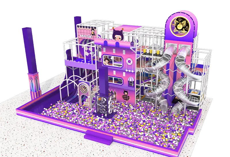 Futuristic Purple Indoor Playground: Slide Complex, Ball Pit Paradise & LED Accents for Thrilling Sensory & Social Play