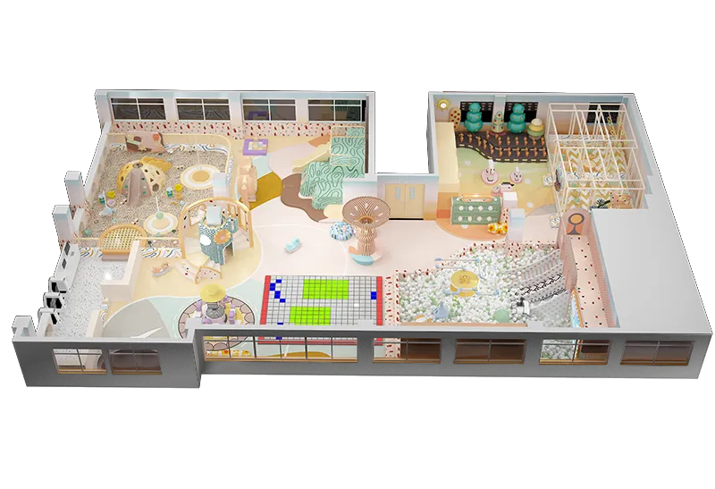 Pastel Macaron Indoor Playground: Calming Instagram-Worthy Design with Soft Low-Saturation Tones & Multi-Zone Play for All Ages
