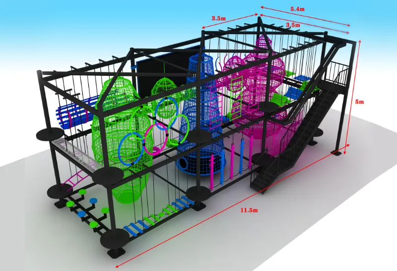 Suspended Obstacles & Enclosed Nets – Layered Comfort Levels – Maximizes Play Capacity in Any Space