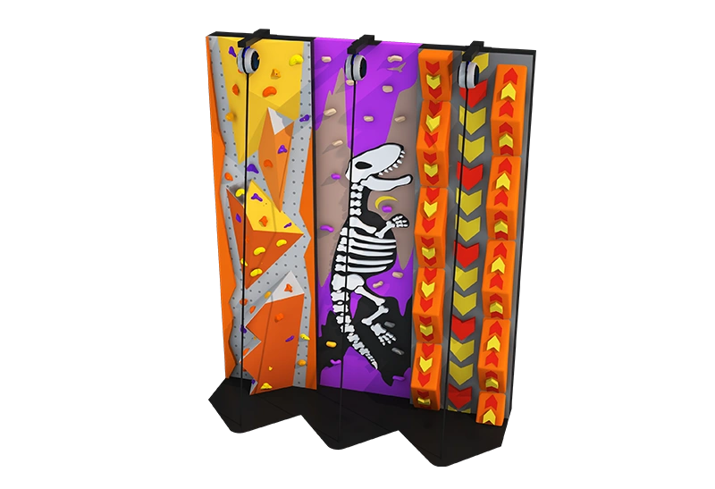 Dinosaur Fossil Themed Climbing Wall: 3 Tracks, Orange-Purple Colors & Tiered Difficulty – Independent Base for Kids' Playgrounds