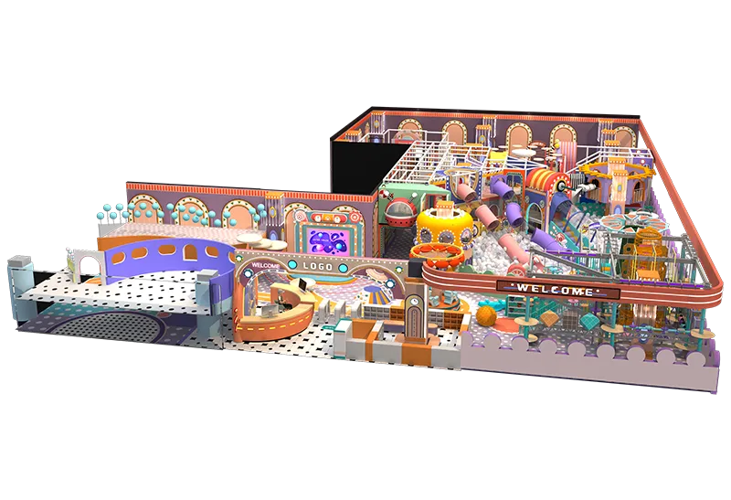 Multi-Entrance Circular Layout Play Center: Toddler Role-Play & Soft Play, Older Kids' Slides & Adventure Zones