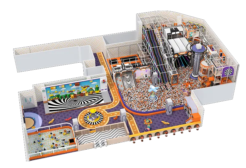 Futuristic High-Visibility Playground: Multi-Business Zones, Diverse Gameplay & Safe Operation Management Design