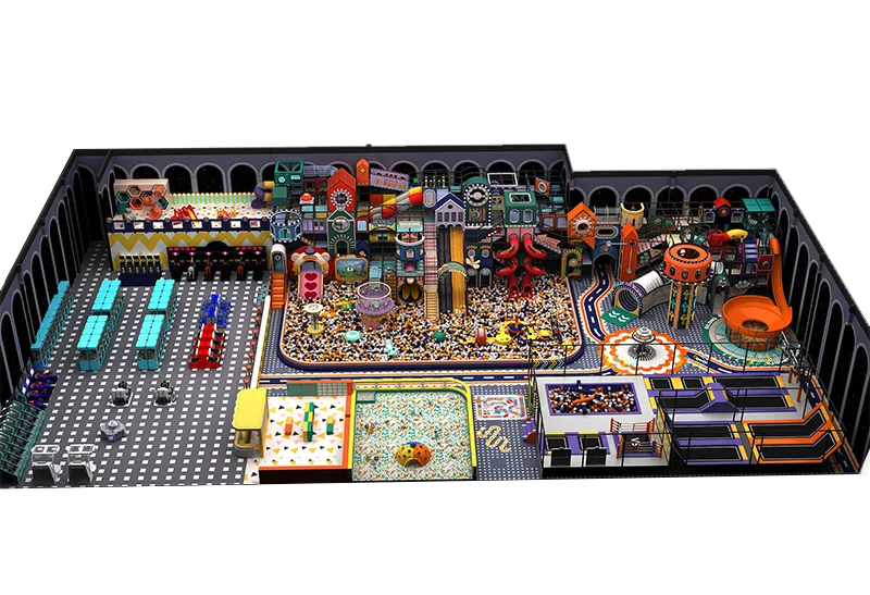 LED & Double Spiral Slide Playground: Horn, Funnel & Spiral Slides – Multi-Level Soft Play & Arcade for Families
