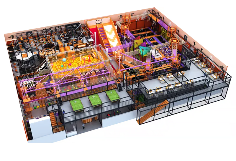 Indoor Sports & Play Arena: Cloud Net, Rope Course, Grass Slide, Trampolines, Scoring Stations, Pool & Ping Pong