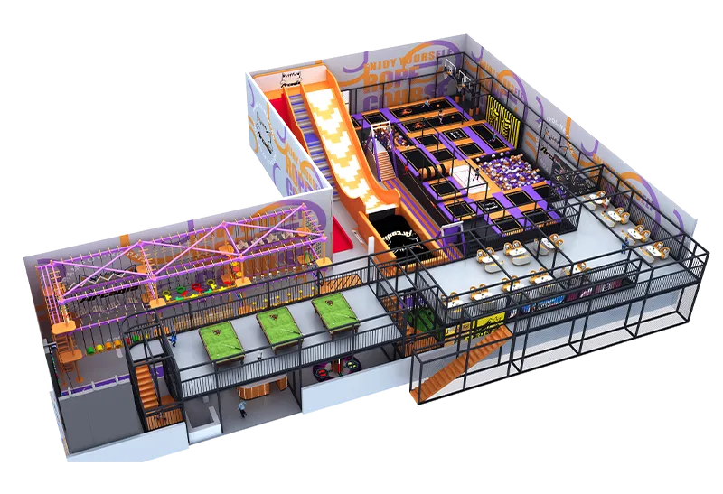 Dual-Level Arcadia Family Complex: Trampolines, Slides, Dodgeball Courts, Soccer, Table Tennis & VIP Seating
